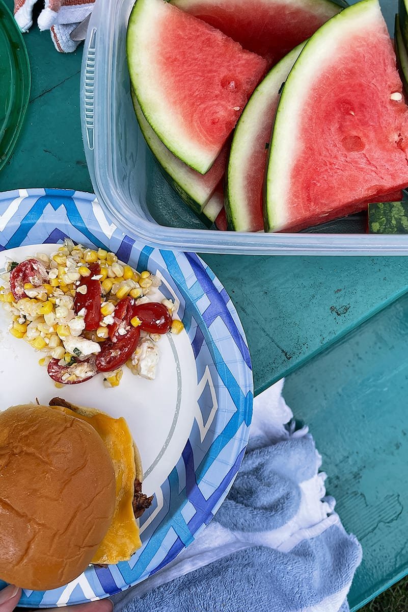 burger and watermelon