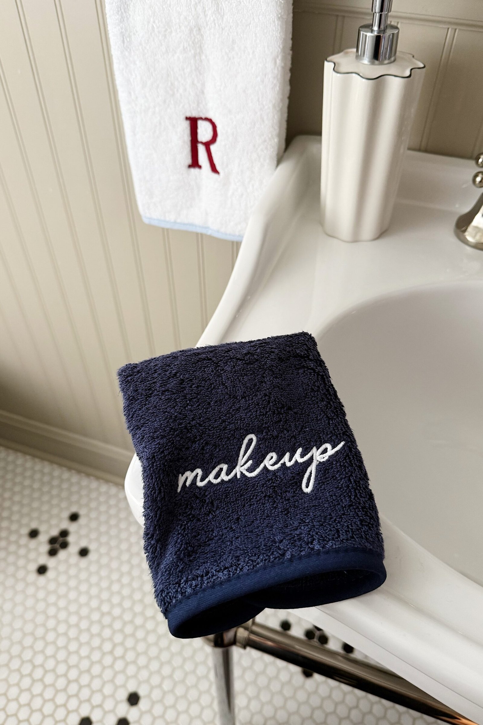 Weezie navy blue washcloths for makeup removal.