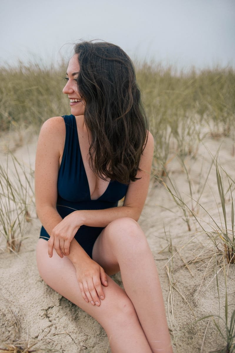 Plunge V-neck one-piece swimsuit